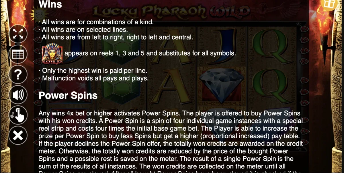 Spilinterface spillet Lucky Pharaohs